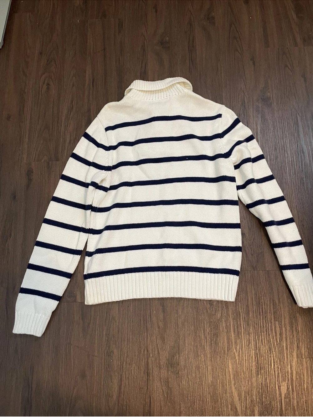 Ralph Lauren White & Navy Striped Polo-Collar Sweater - Picture 8 of 15